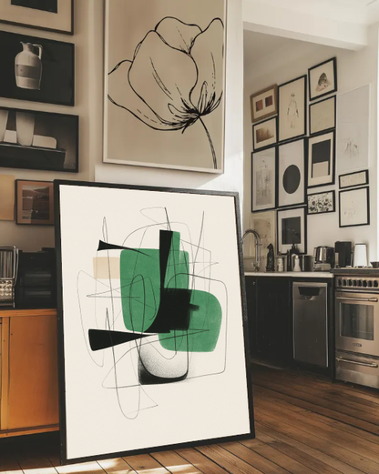 Contemporary Abstract Printable – Green and Black Minimalist Art, Mid Century Modern Wall Art, Neutral Home Decor Print