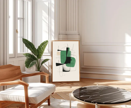 Contemporary Abstract Printable – Green and Black Minimalist Art, Mid Century Modern Wall Art, Neutral Home Decor Print