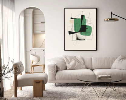 Contemporary Abstract Printable – Green and Black Minimalist Art, Mid Century Modern Wall Art, Neutral Home Decor Print