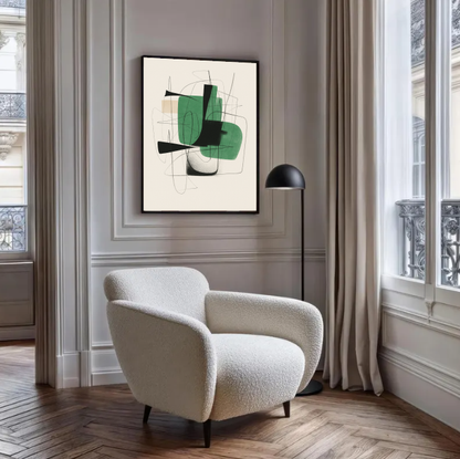 Contemporary Abstract Printable – Green and Black Minimalist Art, Mid Century Modern Wall Art, Neutral Home Decor Print