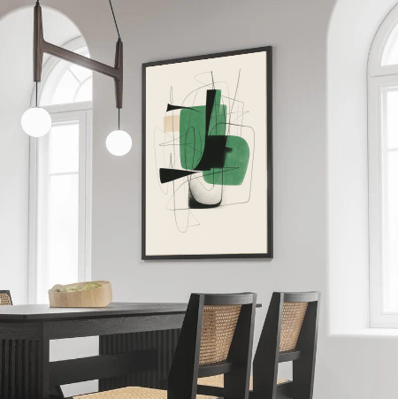 Contemporary Abstract Printable – Green and Black Minimalist Art, Mid Century Modern Wall Art, Neutral Home Decor Print