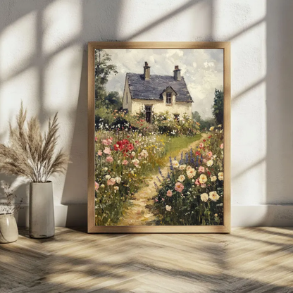 Cottage Garden Floral Landscape — Romantic Country House Wall Art Print
