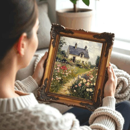 Cottage Garden Floral Landscape — Romantic Country House Wall Art Print