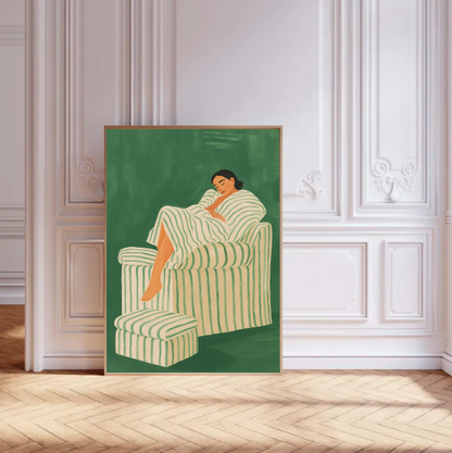 Comfort Chair Art Print – Neutral Relaxing Woman Artwork, Modern Interior Wall Art