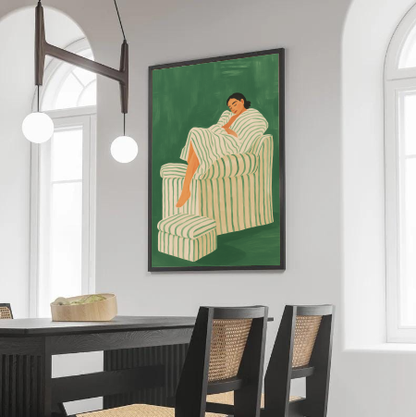 Comfort Chair Art Print – Neutral Relaxing Woman Artwork, Modern Interior Wall Art