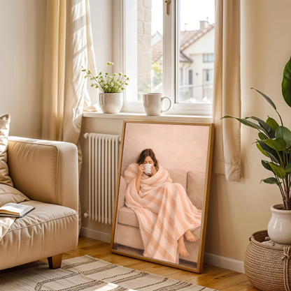 Cozy Minimalist Wall Art – Relaxing Hygge Coffee Moment, Neutral Aesthetic Home Decor Print