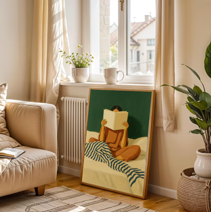 Woman Reading Print • Cozy Minimalist Art (Digital Download)