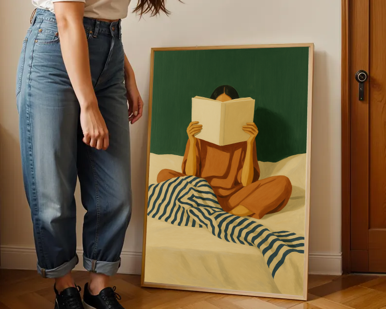 Woman Reading Print • Cozy Minimalist Art (Digital Download)