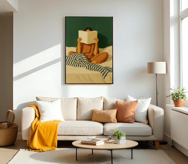 Woman Reading Print • Cozy Minimalist Art (Digital Download)