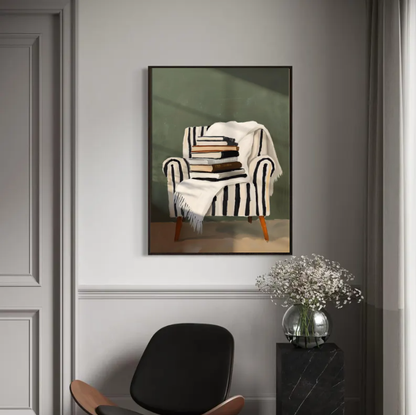 Cozy Reading Chair — Minimalist Books & Armchair Wall Art Print