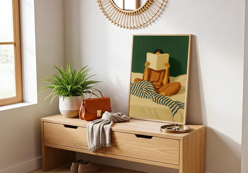 Woman Reading Print • Cozy Minimalist Art (Digital Download)