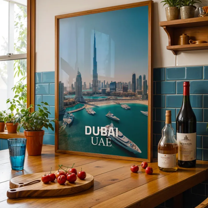 Dubai Skyline Luxury — Burj Khalifa Marina Cityscape Wall Art Print