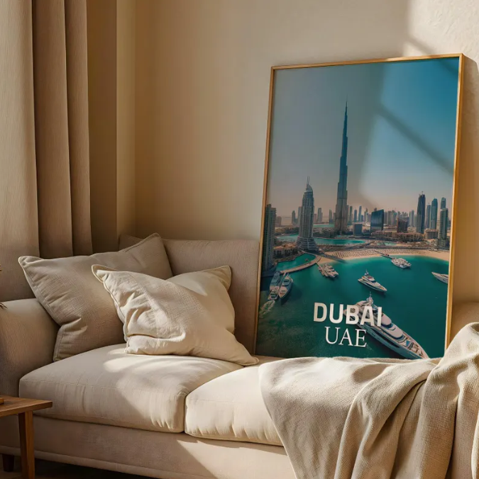 Dubai Skyline Luxury — Burj Khalifa Marina Cityscape Wall Art Print