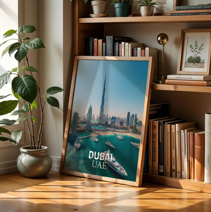 Dubai Skyline Luxury — Burj Khalifa Marina Cityscape Wall Art Print