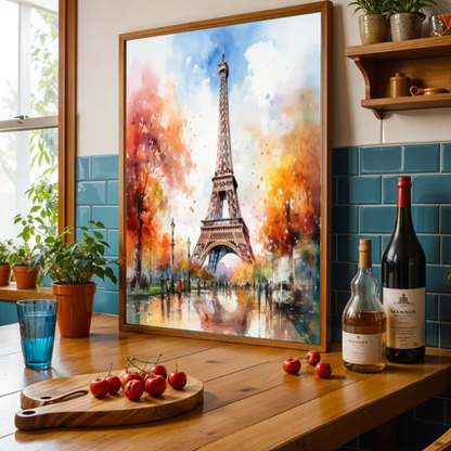Paris in Autumn — Eiffel Tower Watercolor Cityscape Wall Art