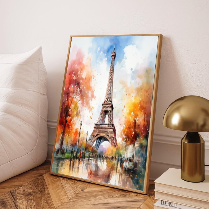 Paris in Autumn — Eiffel Tower Watercolor Cityscape Wall Art