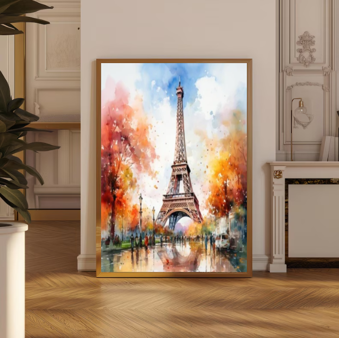 Paris in Autumn — Eiffel Tower Watercolor Cityscape Wall Art
