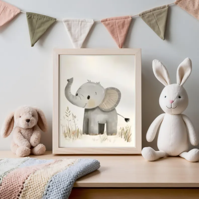 Gentle Elephant Nursery Art — Minimalist Safari Animal Wall Print