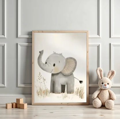 Gentle Elephant Nursery Art — Minimalist Safari Animal Wall Print