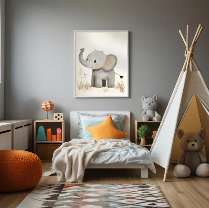 Gentle Elephant Nursery Art — Minimalist Safari Animal Wall Print