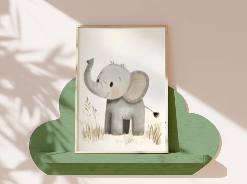 Gentle Elephant Nursery Art — Minimalist Safari Animal Wall Print