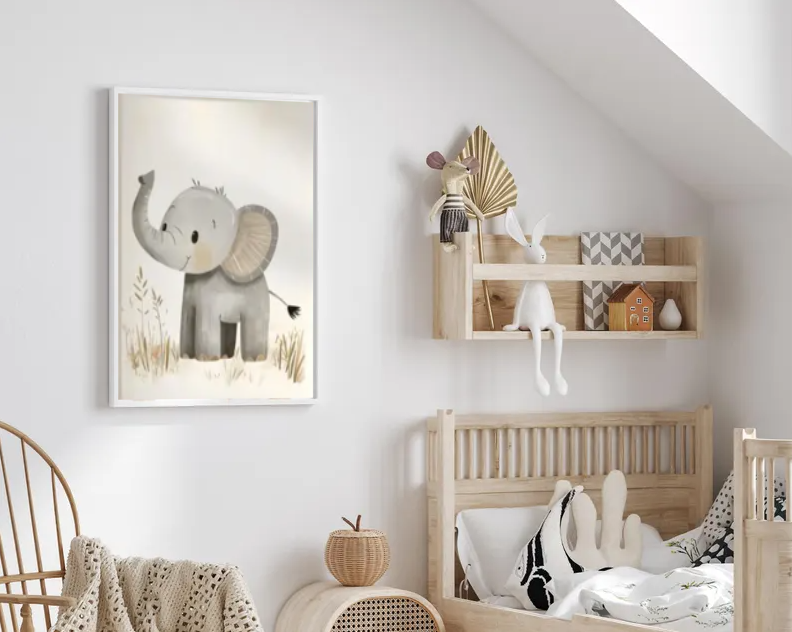 Gentle Elephant Nursery Art — Minimalist Safari Animal Wall Print