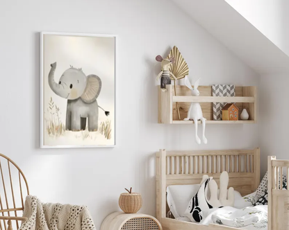 Gentle Elephant Nursery Art — Minimalist Safari Animal Wall Print