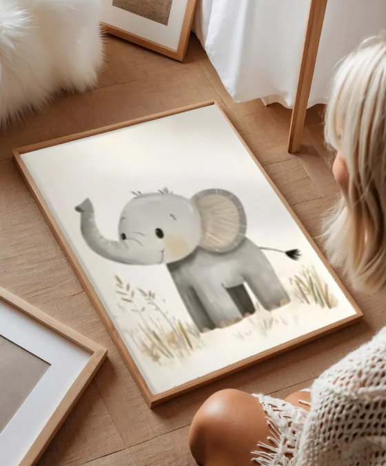 Gentle Elephant Nursery Art — Minimalist Safari Animal Wall Print