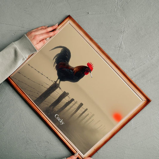 Funny Rooster Wall Art – Smoking Rooster ‘Cocky’ Print, Rustic Farmhouse Animal Décor, Gag Gift for Him, Barnyard Attitude Art, Edgy Poster