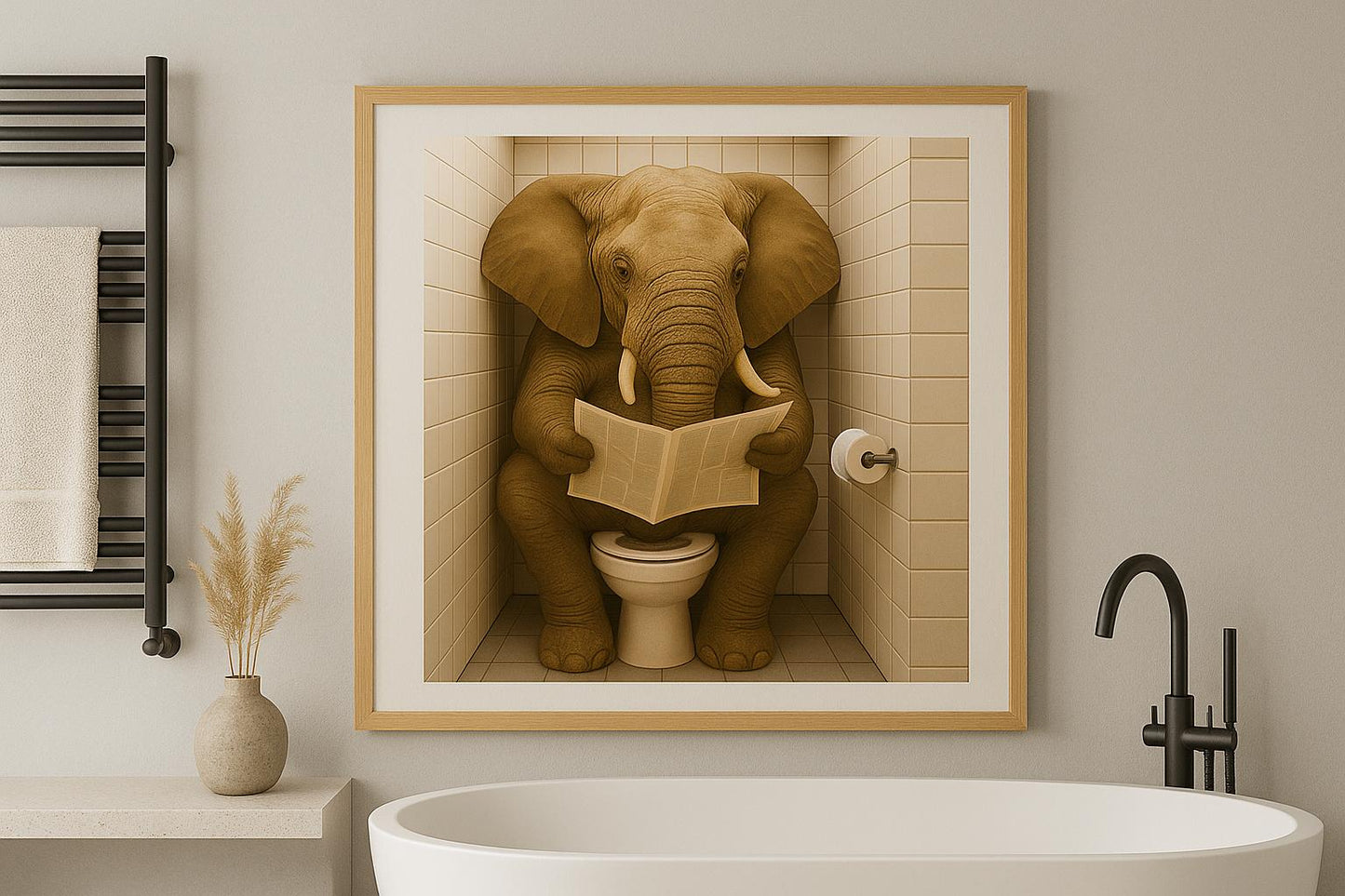 Funny Elephant Bathroom Print: Toilet Newspaper Art (Digital Download)