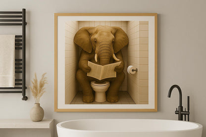 Funny Elephant Bathroom Print: Toilet Newspaper Art (Digital Download)