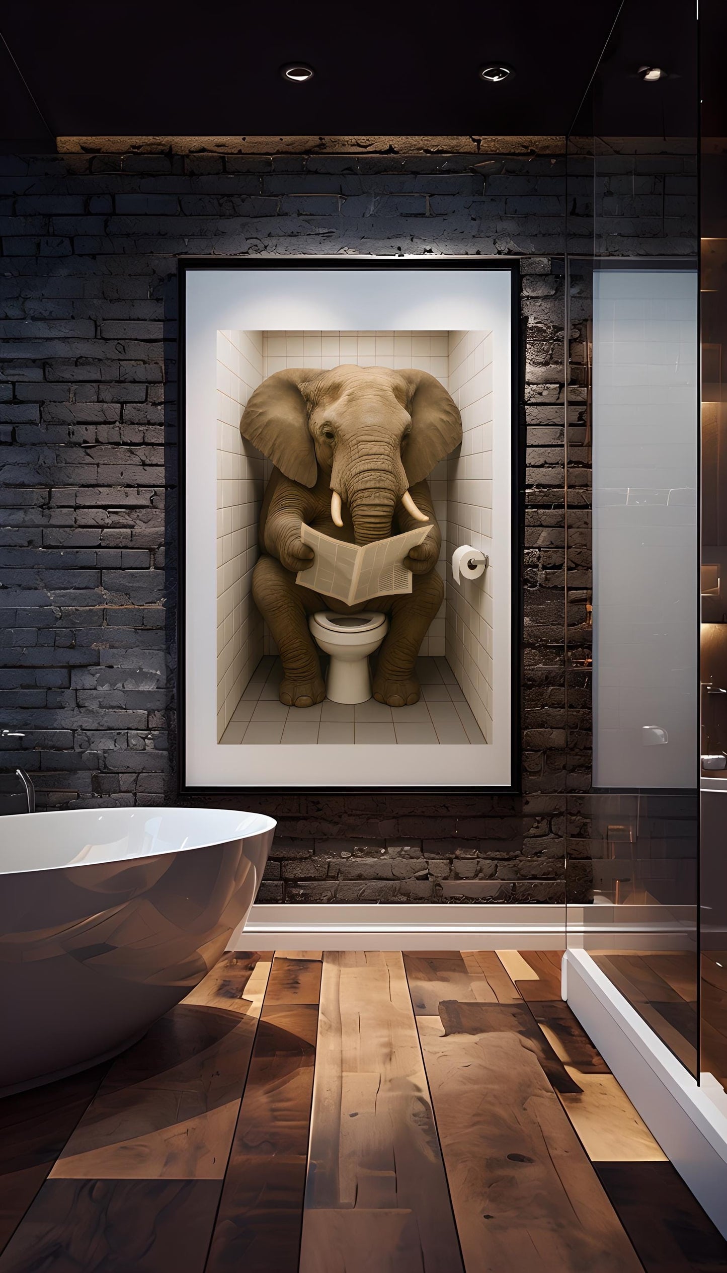 Funny Elephant Bathroom Print: Toilet Newspaper Art (Digital Download)