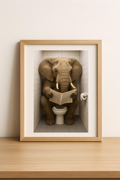 Funny Elephant Bathroom Print: Toilet Newspaper Art (Digital Download)