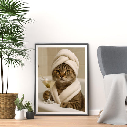 Funny Cat Martini Print: Quirky Bathroom Wall Art (Digital Download))