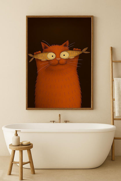 Funny Orange Cat Print: Whimsical Fish Eyes Cartoon (Digital Download)