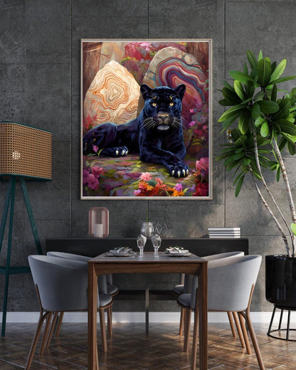 Black Panther Jungle Art Print: Mystical Cat with Crystals (Digital Download)