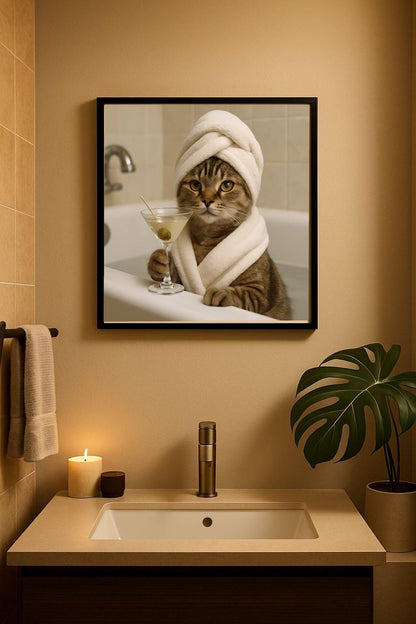 Funny Cat Martini Print: Quirky Bathroom Wall Art (Digital Download))