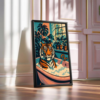 Funny Tiger in Bathtub Print: Retro Whimsical Bathroom Art (Digital Download)
