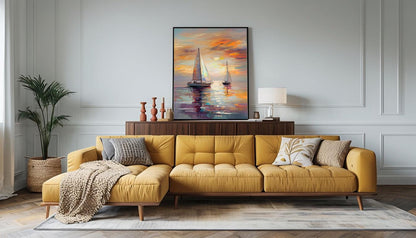 Abstract Sailboat Sunset Print: Modern Coastal Wall Art (Digital Download)