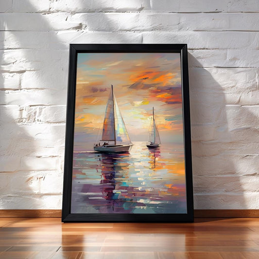 Abstract Sailboat Sunset Print: Modern Coastal Wall Art (Digital Download)