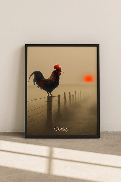 Funny Rooster Wall Art – Smoking Rooster ‘Cocky’ Print, Rustic Farmhouse Animal Décor, Gag Gift for Him, Barnyard Attitude Art, Edgy Poster