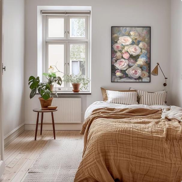 Blush Pink Rose Bouquet Print: Shabby Chic Floral Wall Art (Digital Download)