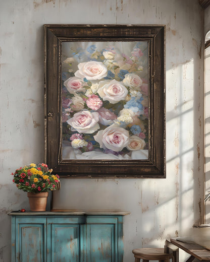 Blush Pink Rose Bouquet Print: Shabby Chic Floral Wall Art (Digital Download)