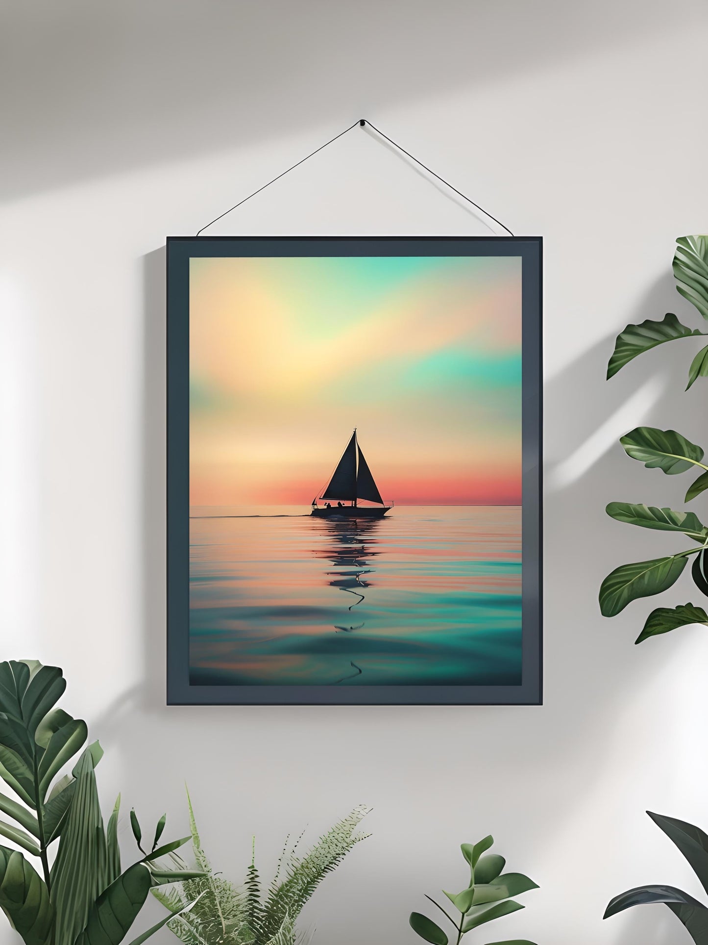 Sunset Sailboat Print: Coastal Pastel Painting, Nautical Wall Art (Digital Download))