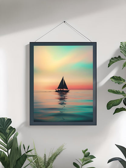 Sunset Sailboat Print: Coastal Pastel Painting, Nautical Wall Art (Digital Download))