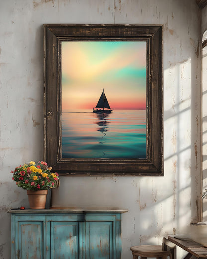 Sunset Sailboat Print: Coastal Pastel Painting, Nautical Wall Art (Digital Download))