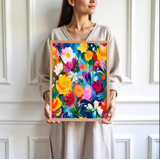 Vibrant Floral Wall Art Print: Abstract Botanical Painting (Digital Download)