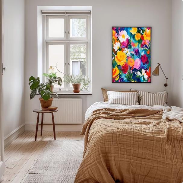 Vibrant Floral Wall Art Print: Abstract Botanical Painting (Digital Download)