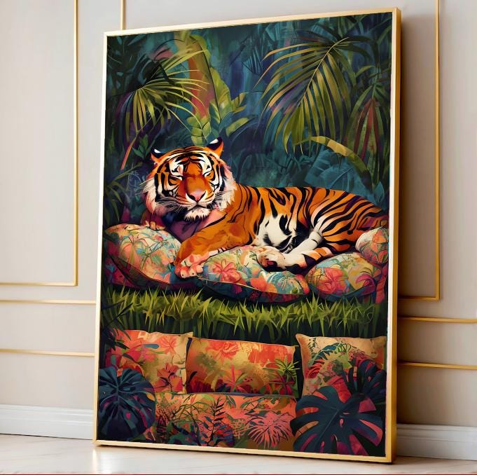 Tropical Tiger Jungle Print: Boho Bedroom Wall Art (Digital Download)