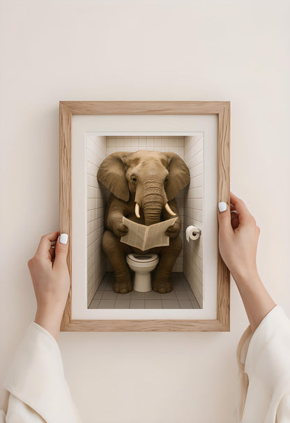 Funny Elephant Bathroom Print: Toilet Newspaper Art (Digital Download)